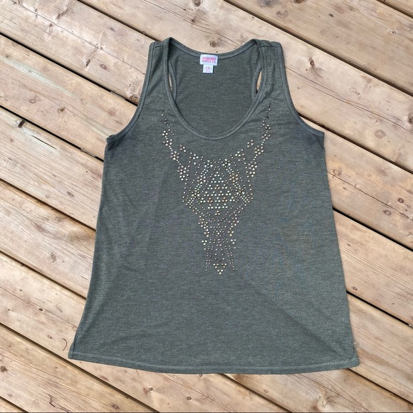 Olive green boho stud embellished tank top - Picture 5 of 7